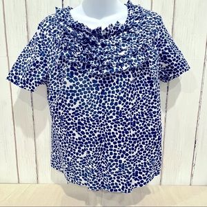 Willi Smith White with Blue Dots Ruffled Front SS Top, Size M